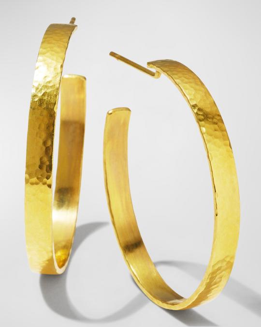 19K Flat Ribbon Hoop Earrings, 1.5