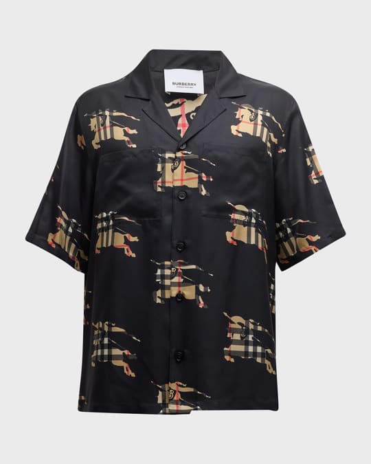 Burberry Men s Prestonwood Silk Check EKD Camp Shirt Neiman Marcus