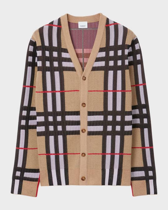 Burberry Men s Harriford Knit Check Cardigan Neiman Marcus