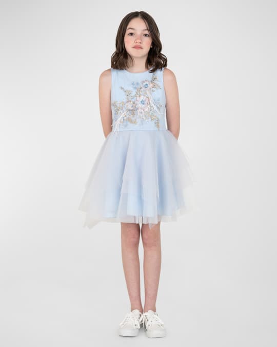 Girl's Thea Floral Applique Tulle Dress, Size 7-16