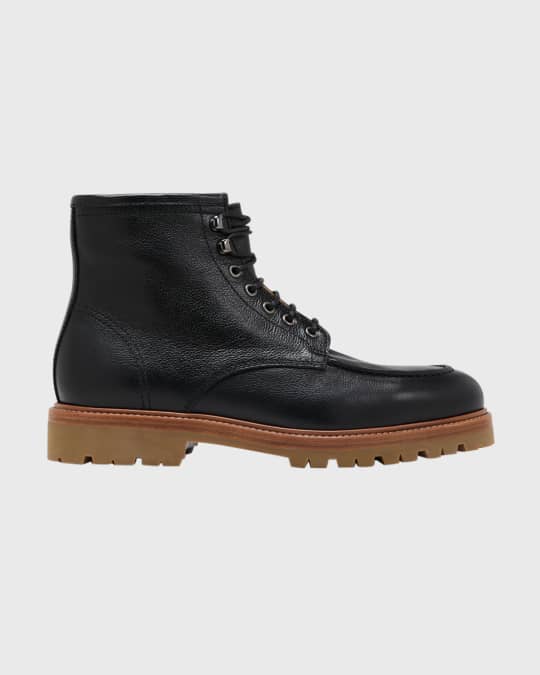 Brunello Cucinelli Men's Apron Toe Leather Lace-Up Boots | Neiman