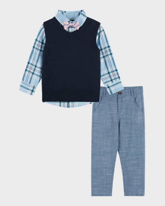 Boy's Three-Piece Sweater Vest Set, Size 2-7