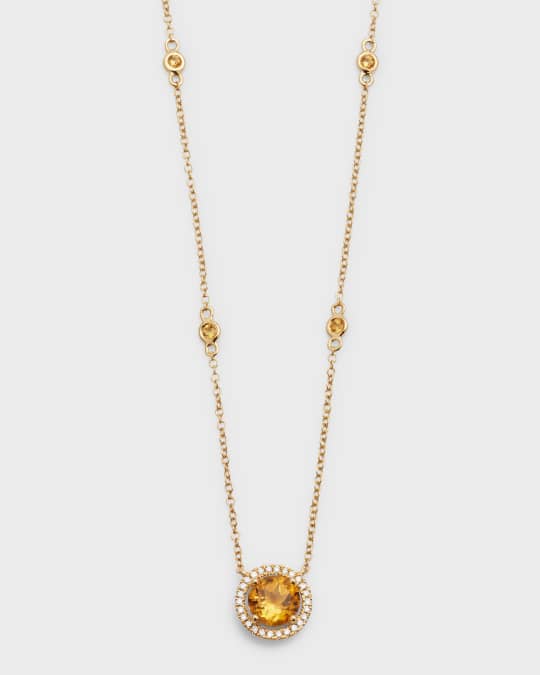 Grace 18K Yellow Gold Round Citrine and Diamond Necklace