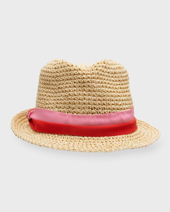 NEW KATE SPADE TAN TRILBY BICOLOR PINK RED BAND FEDORA HAT GOLD SPADE NWT Kate Spade New York trilby ribbon fedora | Nordstromrack main image 4