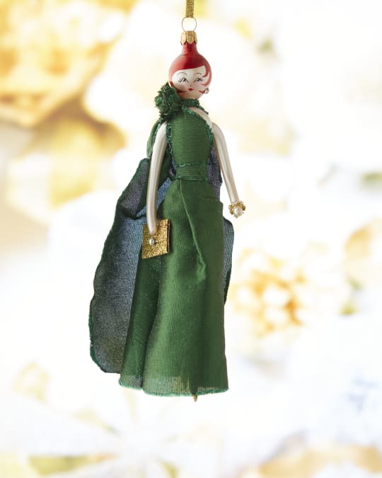 Fashionista with Emerald Green Dress Christmas Ornament