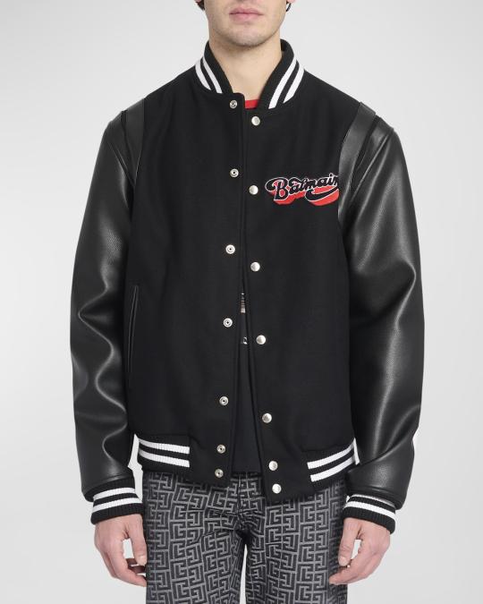 ジャケット・アウター BALMAIN HOMME Leather Teddy Jacket Balmain Men's Wool and Leather Teddy Bomber Jacket | Neiman Marcus