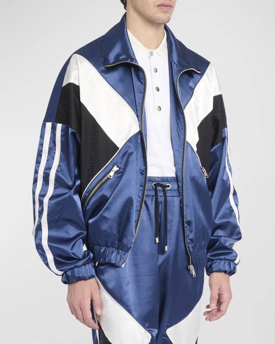 Balmain Men's Satin Monogram Cut Track Jacket | Neiman Marcus