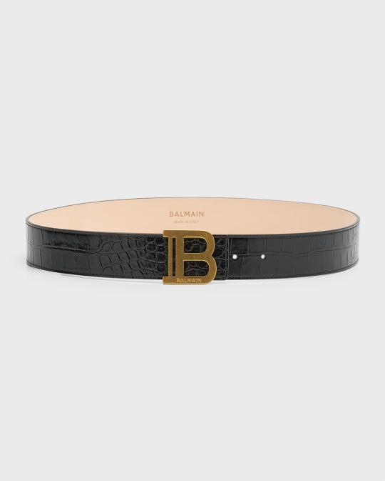 Balmain B Croc-Embossed Leather Was Belt | Neiman Marcus
