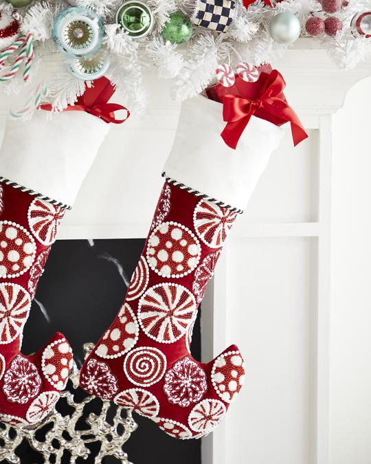 MacKenzie-Childs Peppermint Beaded Stocking | Neiman Marcus