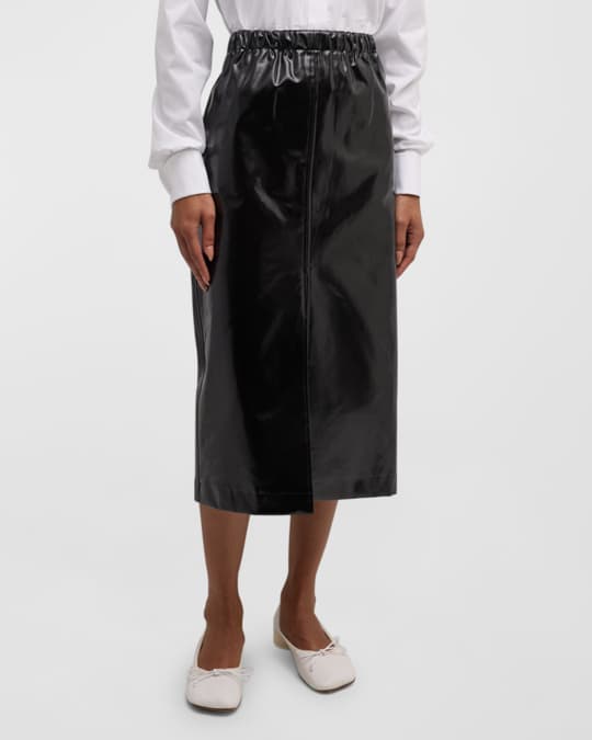 Maison Margiela Shiny Coated Cotton Midi Skirt | Neiman Marcus