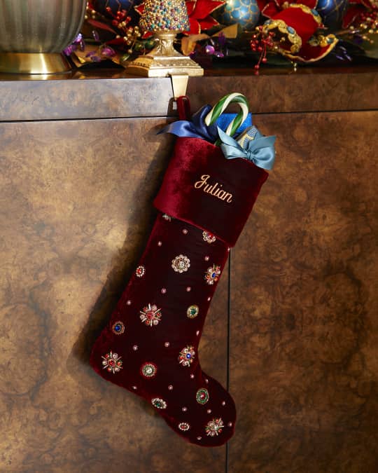 Neiman Marcus Personalizable Burgundy Crystal Christmas Stocking