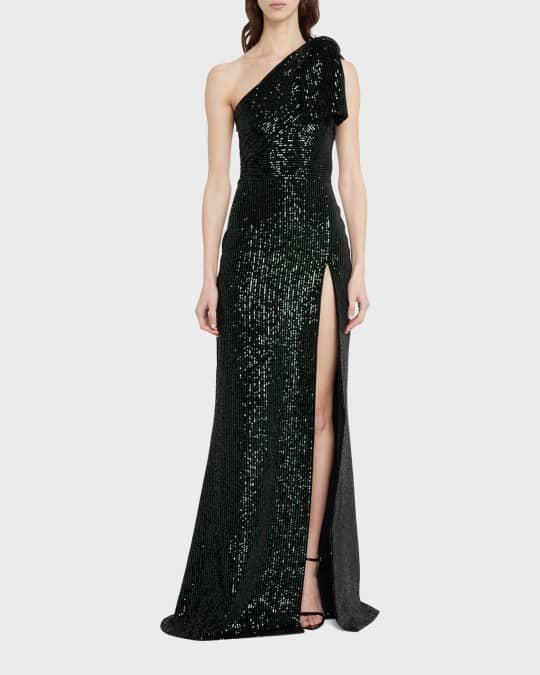 princess polly baby blue dress Elie Saab Sequined Velvet One-Shoulder Dress