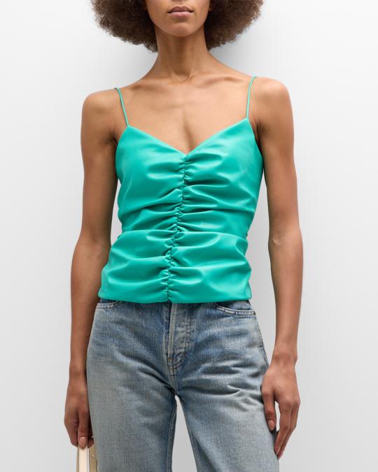 7 for all mankind Ruched Faux-Leather Cami | Neiman Marcus