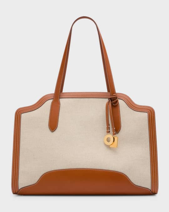 Loro Piana Cabas Sesia Canvas & Leather Bag | Neiman Marcus