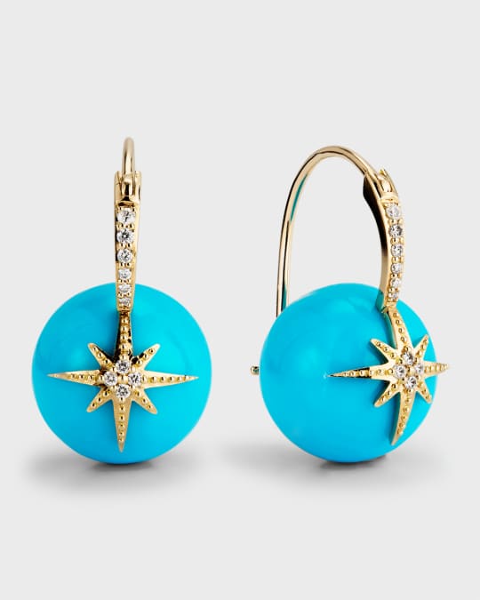 Starburst Turquoise Bead Earrings with Diamonds
