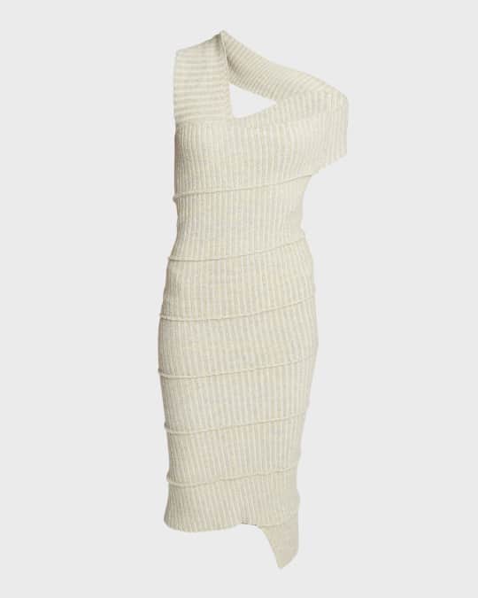 MM6 Maison Margiela Rib-Knit Asymmetric Midi Dress | Neiman