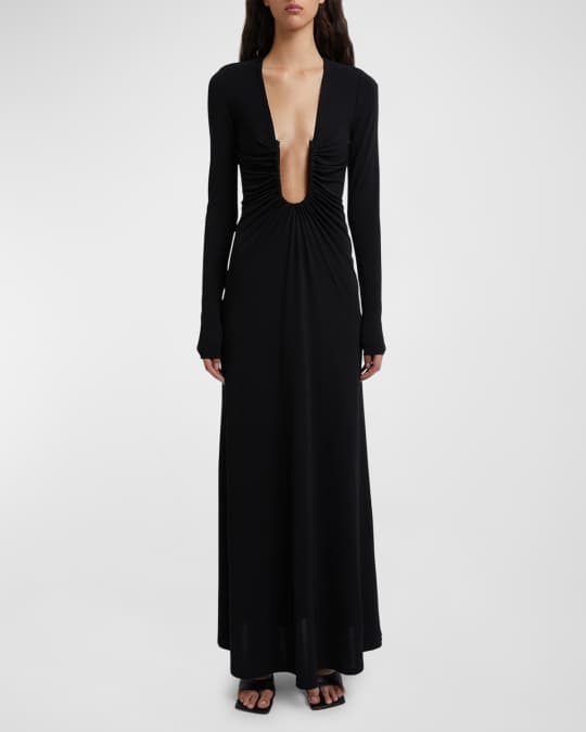 Christopher Esber Arced Palm Plunging U-Ring Long-Sleeve Maxi Dress |  Neiman Marcus