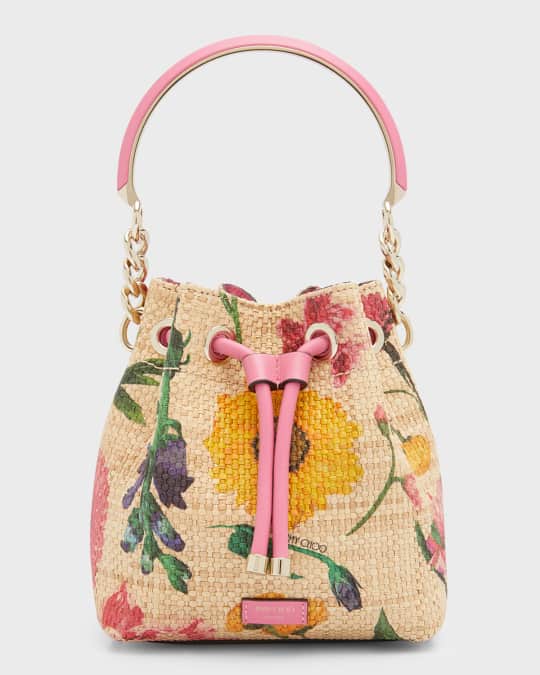 Jimmy Choo Bon Bon Floral Print Raffia Bucket Bag Neiman Marcus