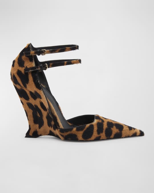 Vidya Leopard Print Leather Wedge Pumps