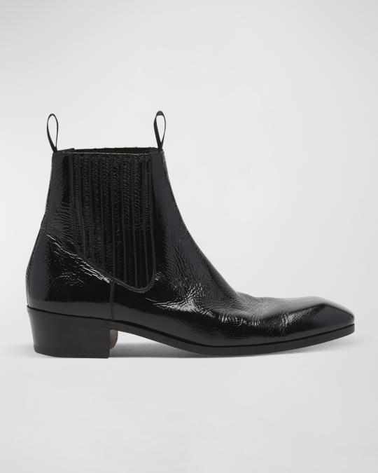 Men\'s Bailey Glossy Leather Chelsea Boots TOM FORD Bailey Black Crackled Leather Chelsea Boots Size US  main image 2