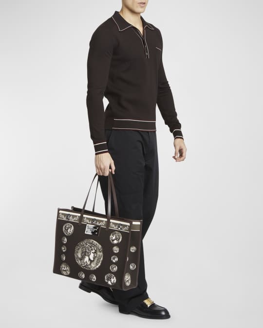 Dolce&Gabbana Men's Roma Monete Canvas Tote Bag | Neiman Marcus