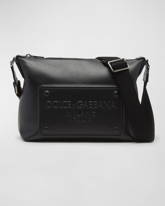 Dolce Gabbana Men s Embossed Plaque Leather Crossbody Bag Neiman Marcus