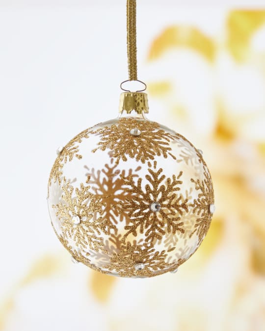 Neiman Marcus White & Gold Glass Christmas Ornament Neiman Marcus