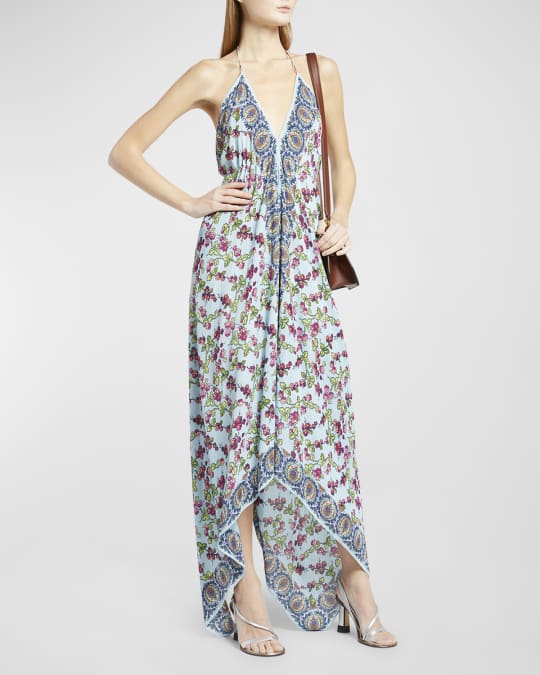 Etro Berry-Print Handkerchief Halter Maxi Dress | Neiman Marcus