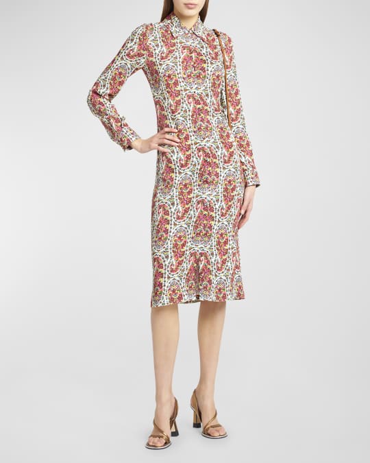 Etro Floral Paisley-Print Jersey Midi Shirtdress | Neiman Marcus