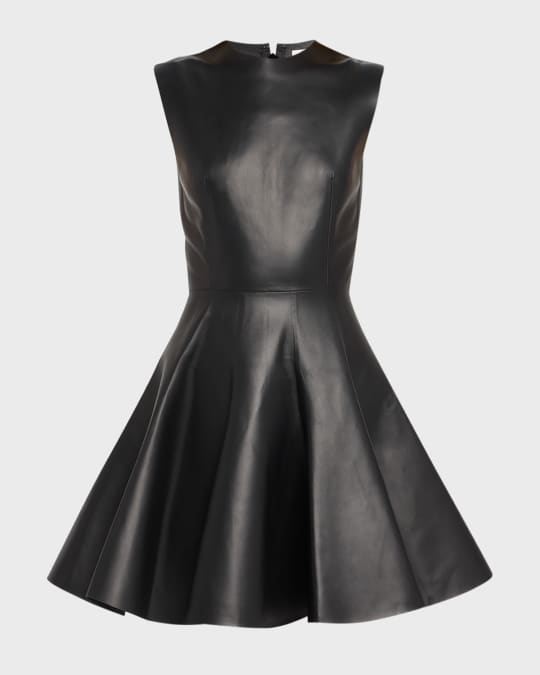 ALAIA Leather Mini Skater Dress | Neiman Marcus