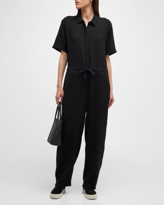 Eileen Fisher Petite Short Sleeve Crinkled Gauze Jumpsuit Neiman Marcus