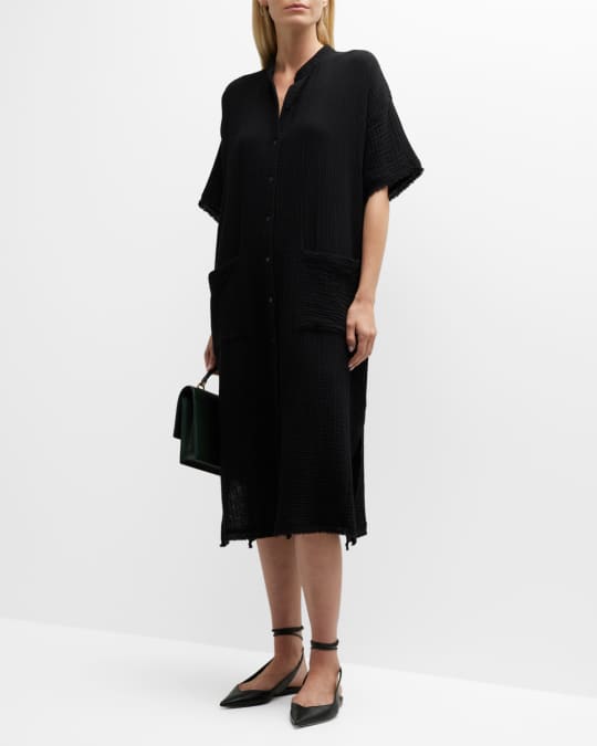 midi black gauze dress pockets Kyra Gauze | Midi Dress | Black - Boho Relaxed Fit Cotton LBD main image 0