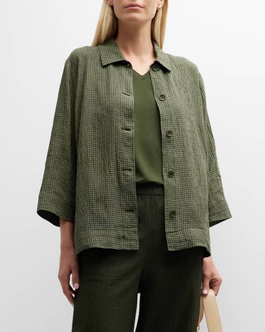 Eileen Fisher Button Down Puckered Check Jacket Neiman Marcus