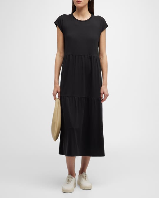 Eileen Fisher Tiered Short Sleeve Jersey Midi Dress Neiman Marcus