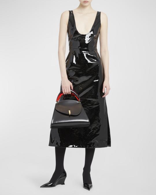 black patent leather dress Vernice Patent-Leather Sleeveless Midi Machine washable subcategory2:Shorts Little Black Dress Fragrance Size:90cm