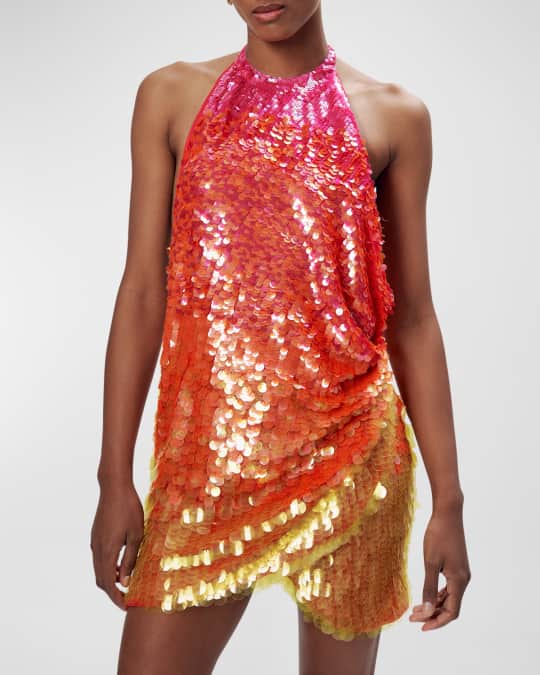 Ronny Kobo Jo Sequined Ombre Open-Back Halter Mini Dress | Neiman Marcus