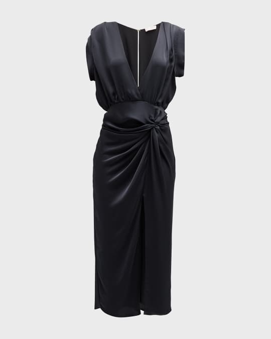 knee length dresses for ladies Black Satin Midi Dress – Gabi Swimwear main image 0