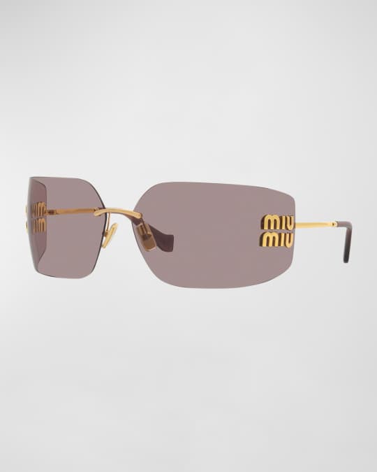 Miu Miu MU 54YS 80 Rimless Titanium Wrap Sunglasses | Neiman Marcus