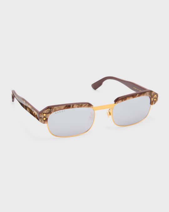 Gucci Men's Half-Rim Rectangle Sunglasses | Neiman Marcus