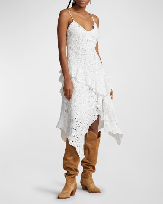 Asymmetrical Battenberg Lace Linen Dress