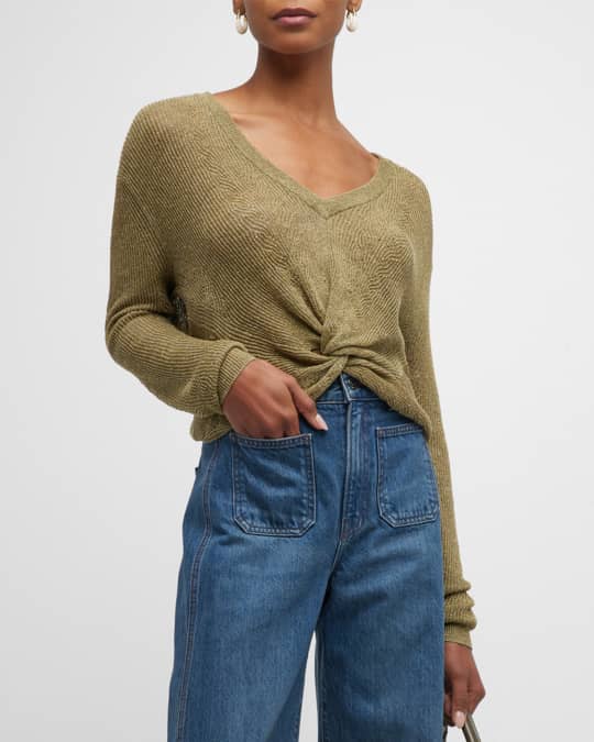 Veronica Beard Soren Pointelle Front Twist Sweater Neiman Marcus