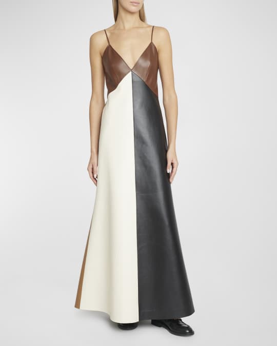 Chloe Nappa Leather Patchwork Maxi Dress | Neiman Marcus