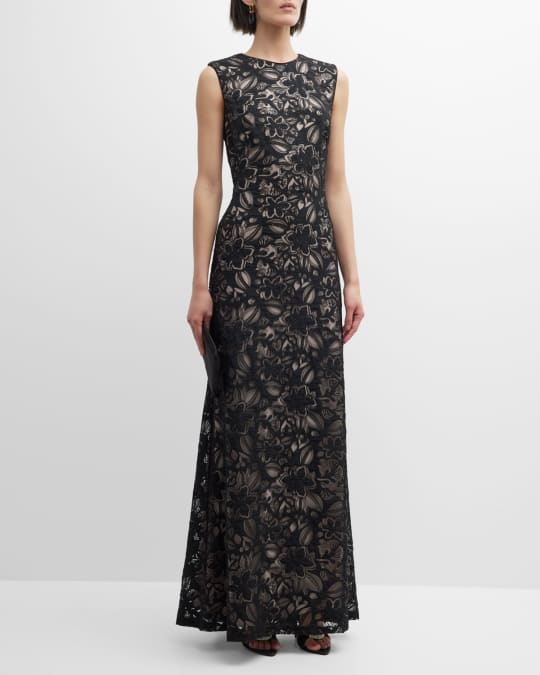 Tadashi Shoji Sleeveless Sequin Floral Burnout Gown | Neiman Marcus