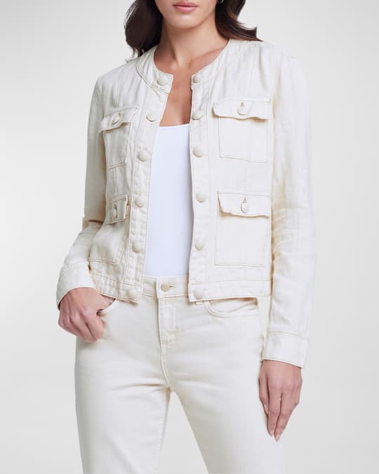 Collarless sales linen jacket