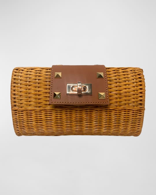 Serpui Hailey Studded Rattan Clutch Bag Neiman Marcus