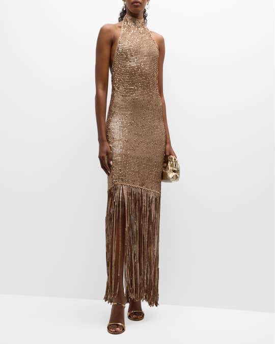Retrofete Renzo Metallic Sequin Halter Midi Dress | Neiman Marcus