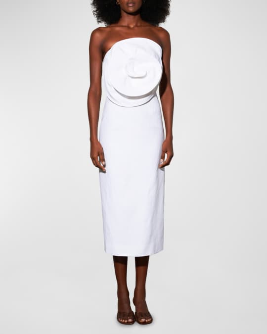 Mara Hoffman Maia Rosette Strapless Linen-Blend Midi Dress | Neiman Marcus