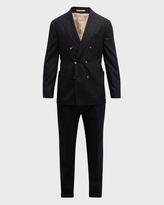 Brunello Cucinelli Men's Pinstriped Flannel Double-Breasted Suit