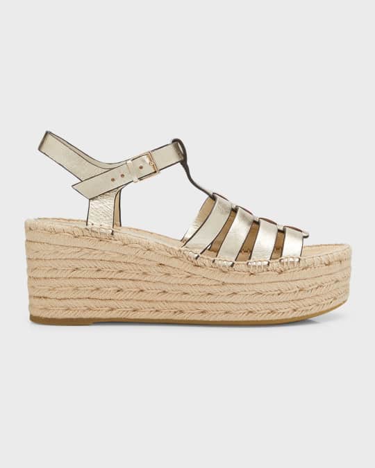 Tory Burch Metallic Wedge Espadrille Fisherman Sandals