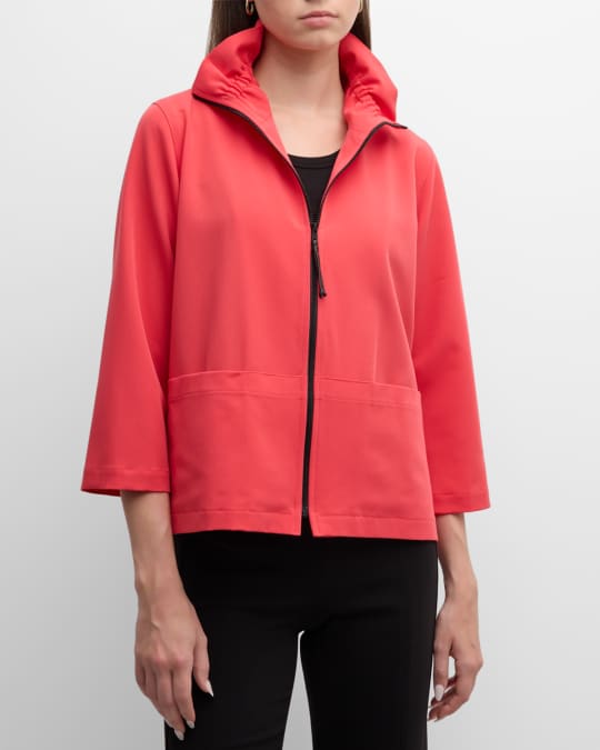 3 4 Sleeve Zip Front Gabardine Jacket